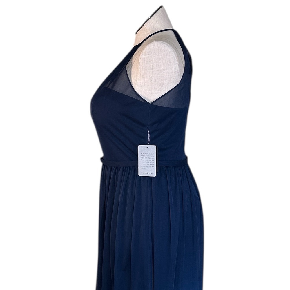 NWT Marina cocktail dress Blue Rhinestone detail belt sheer overlay Sz 16 - Picture 10 of 12